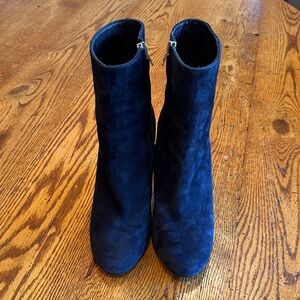 Barneys New York Navy Blue Suede Heeled Zipper Boots